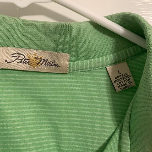 Peter Millar green w white strip polo - large - Picture 6 of 6